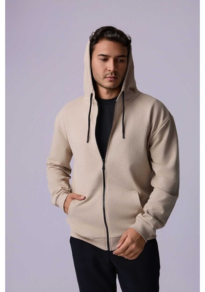 Defys Defy S Erkek Oversize Kapüşonlu Fermuarlı Cepli Sweatshirt Bej - 527577758 Bej