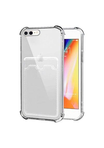 Apple Uyumlu iPhone 7 Plus Kılıf Darbe Emici Köşe Korumalı Kartlıklı Cüzdanlı Silikon Kapak Şeffaf