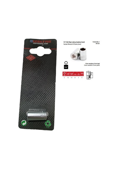İzeltaş 107 Serisi Altı Köşe Lokma Anahtar 1/4" 8 MM