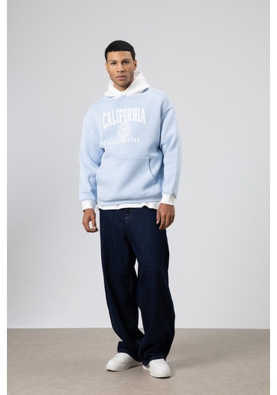 Vamos Çift Renk Baskılı Oversize Sweatshirt Bebe Mavi