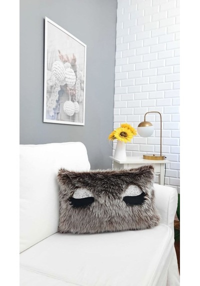 Kirpik Bej Peluş Kırlent Kılıf Kapiçino