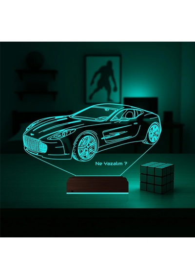 Luvivia Spor Araba Aston Martin Tasarım Kişiye Özel 3d Lamba - Masa Gece Lambası Şeffaf