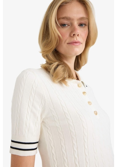 Defacto Regular Fit Polo Yaka Kısa Kollu Kazak D9007ax25auer105 Ekru