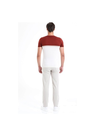 Hatemoğlu Kiremit Slim Fit Desenli Bisiklet Yaka Tişört-Kiremit