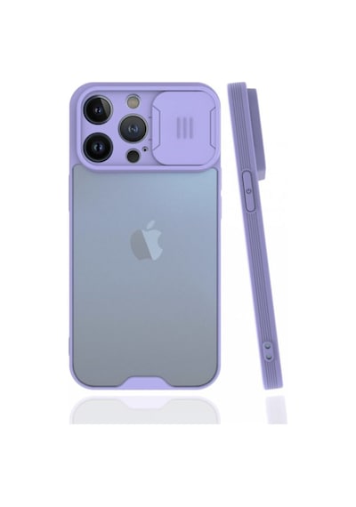 Fibaks iPhone 13 Pro Uyumlu Kılıf Sürgülü Ultra Ince Renkli Kamera Korumalı Koruyucu Lila