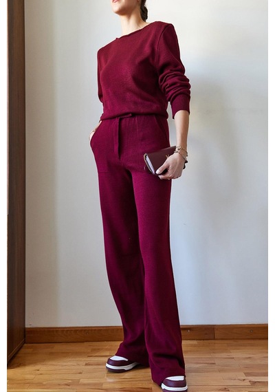 Shade Kadın Beli Cırt Detaylı Basic Triko Alt-üst Takım 60651006 - Bordo