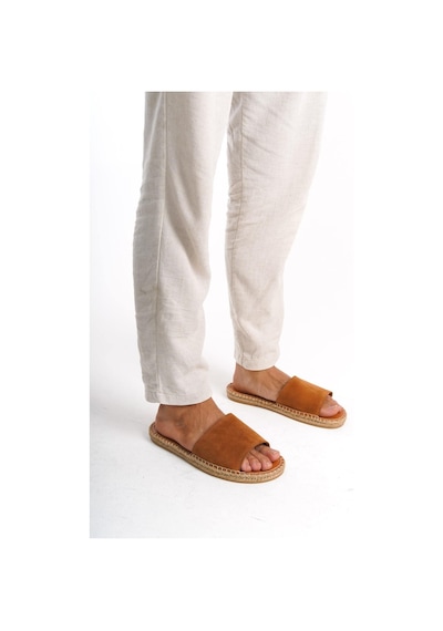 Mubiano Hakiki Deri Summer Erkek Süet Jüt Taban Taba Espadril Terlik -mssr122-tb Taba