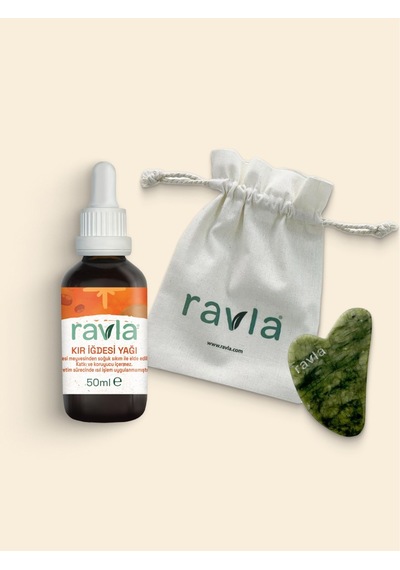 2'li Ürün - Ravla Yeşim Gua Sha Yüz Masaj Taşı / Ravla Kır İğdesi Yağı - 50ml