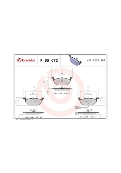 Vw Jetta 4 On Fren Balatasi 1.2 Bluemotion 2015-2017 Brembo P85072