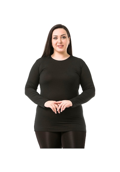 Disentis Büyük Beden Bisiklet Yaka Uzun Kollu Viskon Siyah Body