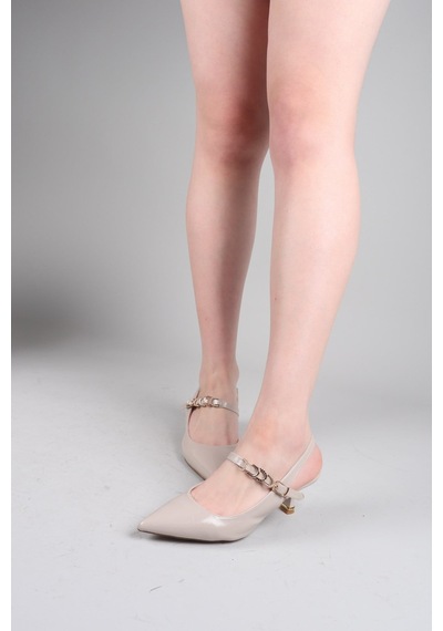 Birikon Orılıa Biyesi Aksesuarlı Alçak Topuklu Stiletto Bej-8753 Bej