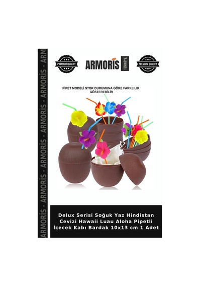 Delux Serisi Soğuk Yaz Hindistan Cevizi Hawaii Luau Aloha Pipetli İçecek Kabı Bardak 10x13 Cm 1 Adet Çok Renkli