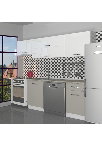Decoraktiv Elite 220 Mdf Hazır Mutfak Dolabı - Tezgah Dahil - Kumtaşı - Beyaz Bej