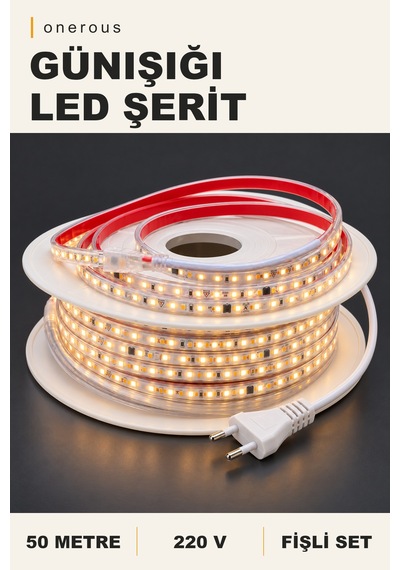 Onerous 50 M 220v Günışığı Led Şerit, Fişli, Yapışkanlı