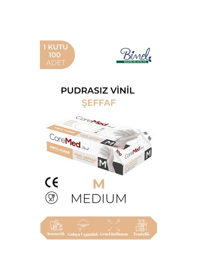 Vinil Şeffaf Muayene Eldiveni M - 1 Paket 100'lü