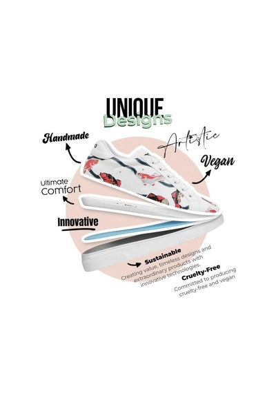 Kadın Vegan Deri Beyaz Sneakers - Koi World Tasarım Çok Renkli