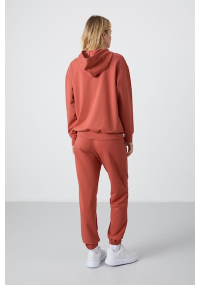 Tommy Life Tarçın Kapüşonlu Kanguru Cep Oversize Lastik Paça Kadın Eşofman Takımı - 95288 Tarçın