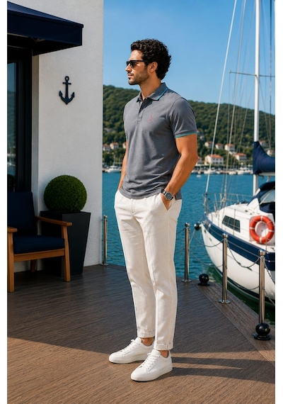 Alexandergardi Polo Yaka Düğmeli T-shirt Antrasit