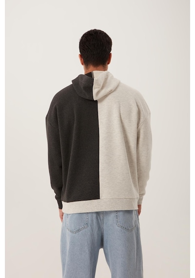 Erkek Parçalı 3 İplik Sweatshirt Beyaz Kar Melanj