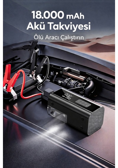 18000 Mah Akıllı Çok Fonksiyonlu Araba Takviye Aküsü Dijital Ekran, Led Işık, Usb Çıkış 18.000 Mah 18.000 Mah