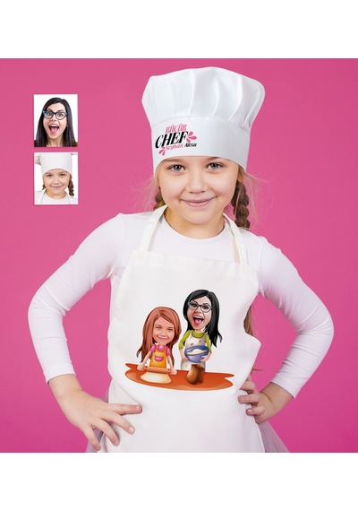 Kişiye Özel Anne Kız Karikatürlü Çocuk Mutfak Önlüğü Ve Aşçı Şapk (436663983)