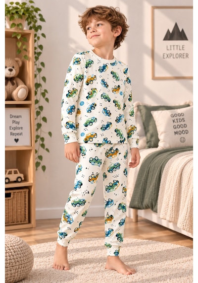 Free Beka Araba Desenli Bisiklet Yaka %100 Pamuklu İnterlok Kumaş Erkek Çocuk Uzun Kollu Pijama Takımı Yeşil Free Beka Araba Desenli Bisiklet Yaka %100 Pamuklu İnterlok Kumaş Erkek Çocuk Uzun Kollu Pijama Takımı Yeşil