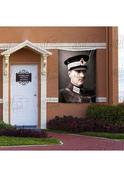 Askeri Üniformalı Gazi Mustafa Kemal Atatürk - Portre 100x150 Cm Saten Kumaş 1