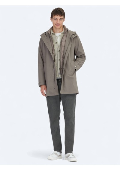 Kip Haki Oversize Fit Kruvaze Yaka Casual Dokuma Pardesü Haki