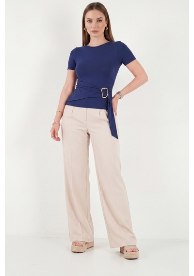 Lela Toka Detaylı Fitted Fit Kayık Yaka Bluz Bayan Bluz 5862707 Lacivert