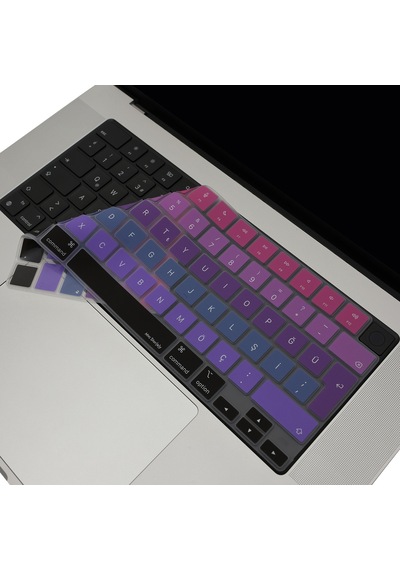 Macbook Türkçe Q Klavye Koruyucu Silikon Ombre İnce Hafif Toz Sıvı Koruma Air 13.6-15.3 İnç Pro 14.2-15.3 İnç Uyumlu Pembe Mavi