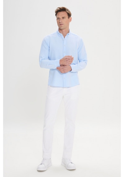 AC&Co / Altınyıldız Classics Erkek Mavı Slim Fit Dar Kesim Düğmeli Yaka %100 Pamuk Gömlek - Mavi