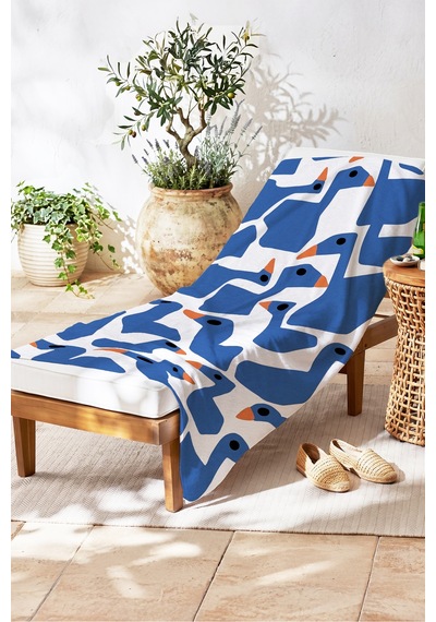 Kaz Figürlü Marine Plaj Havlusu - Modern Mavi Beyaz Nautical Hızlı Kuruyan Mikrofiber Havlu Çok Renkli