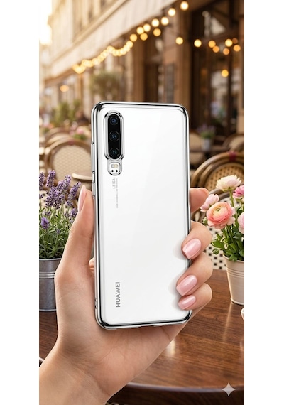 Huawei P30 Kılıf Dört Köşeli Lazer Silikon Kılıf Gri