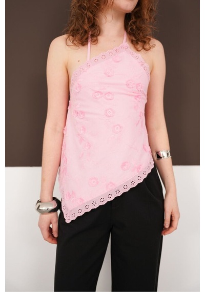 Verymoda Boyundan Askılı Güpür Bluz D2968 Pembe