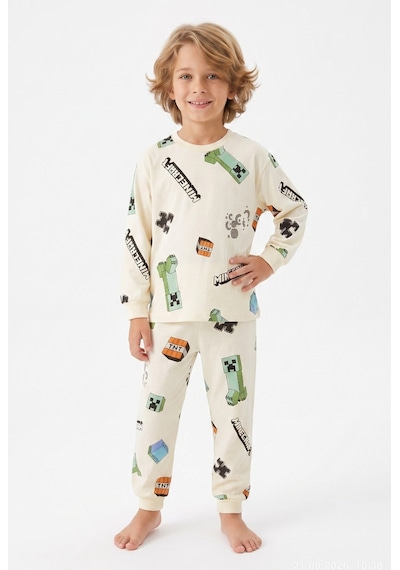 Bunny Hopp Erkek Çocuk %100 Pamuk Süprem Penye Uzun Kollu Pijama Takımı Krem