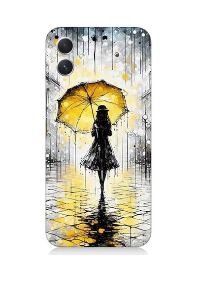 Samsung Galaxy A05 Uyumlu Yağmurda Sarı Şemsiye Altında Desenli Silikon Kılıf Çok Renkli