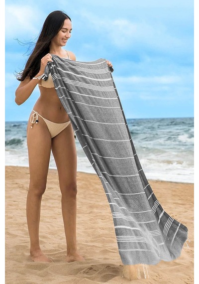 Sultan Peştemal Havlu 100 Pamuklu Deniz Plaj Banyo Peştemali 100x180 Cm Siyah
