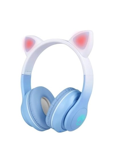 Stn-28 Pro Kedi Kulaklı Tasarımlı Rgb Işıklı Bluetooth Kulaklık Mavi