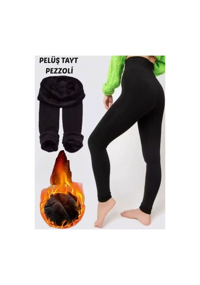 Mistirik Pezzoli Model İçi Pelüşlü Kışlık Esnek Tayt Seamless Model Siyah Renk