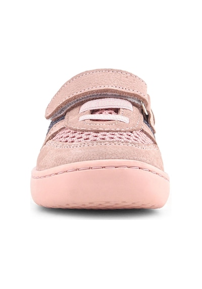 Rakerplus Bob Hakiki Deri Pudra Gri Mor Barefoot Cırtlı Lastikli Bebek Sneaker Ayakkabı Pudra