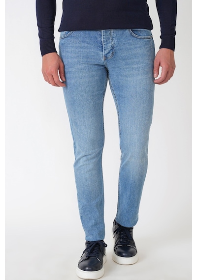 Slim Fit Beş Cepli Likralı Yıkamalı Mavi Jean Kot Pantolon Denim 135