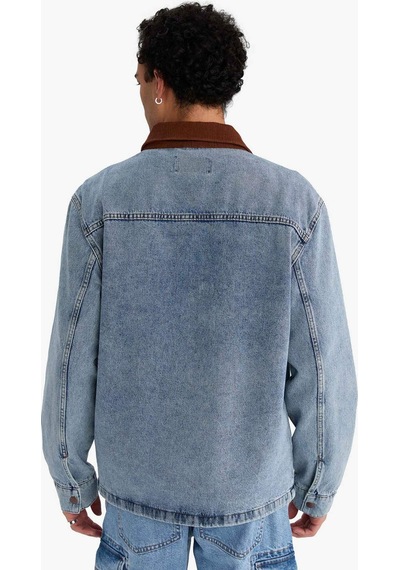 Defacto Relax Fit Kontrast Yaka Düğmeli Denim Ceket F8308ax25aunm39 Mavi
