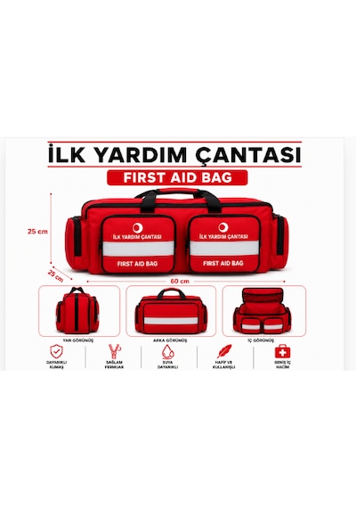 İlk Yardım Çantası Maxi Kırmızı İki Cepli