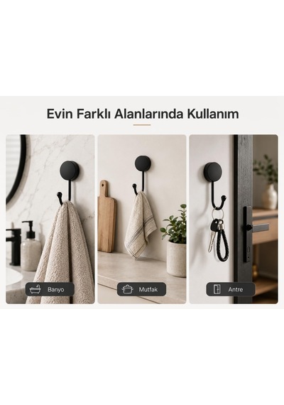 Alper Banyo Lotus Siyah Tekli Askılık, Yapışkanlı Ve Vidalı Monta