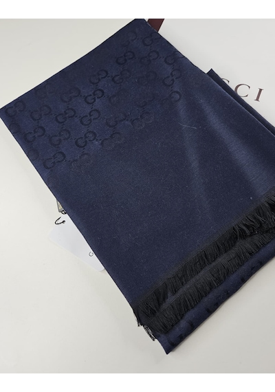 Miorel Scarfs İnce Kumaş G Desen Pamuklu Şal Yün İpek Şal 4 Mevsim Çift Taraflı Lacivert