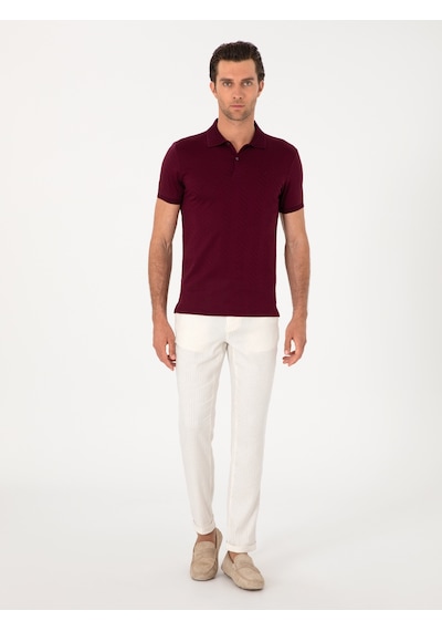 Cacharel Ekru Slim Fit Çizgili Keten Karışımlı Spor Pantolon Bej