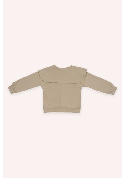 Kız Çocuk Geniş Yaka Detaylı Fermuarlı Bej Sweatshirt Çok Renkli 2421GK08017