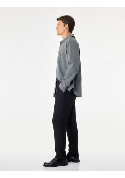 Koton Pileli Dokulu Cepli Slim Fit Pantolon Siyah 7wam40004hk