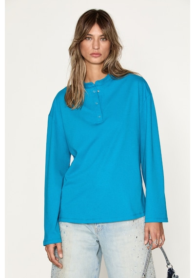 Grımelange Nıven Kadın Çıtçıt Kapamalı Uzun Kollu Petrol Mavisi T-shirt Koyu Mavi-ss19
