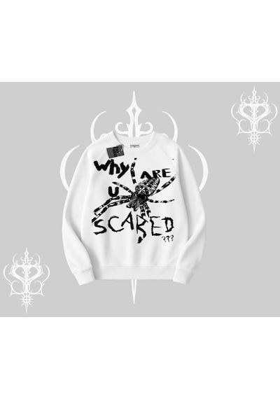 Startmore Beyaz Biskilet Yaka Sweatshirt Why Are U Scared Beyaz